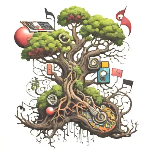 Karmaksha, Connected, Drugs, Music note tree tattoo design idea