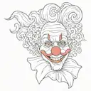 curly clown with a clown nose, the sketch should be in a cartoon, only face tattoo design idea