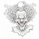 curly clown with a clown nose, the sketch should be in a cartoon, only face tattoo design idea
