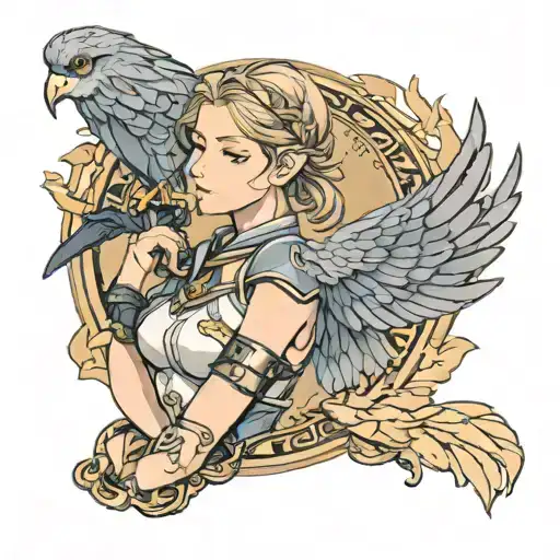 Artemis with a Peregrine Falcon on her arm  tattoo design idea