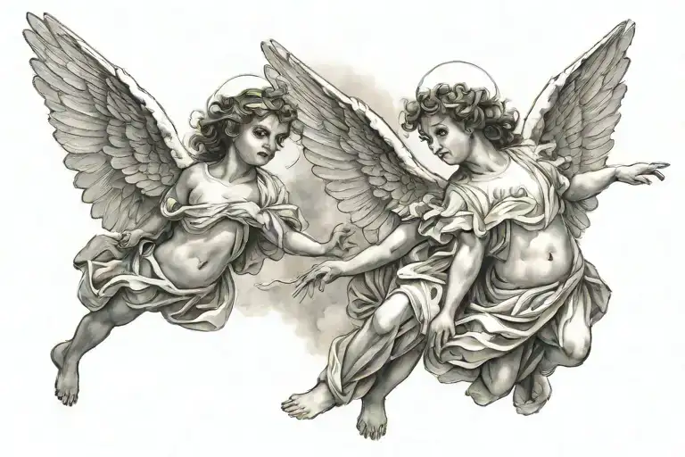 2 angels flying tattoo design idea