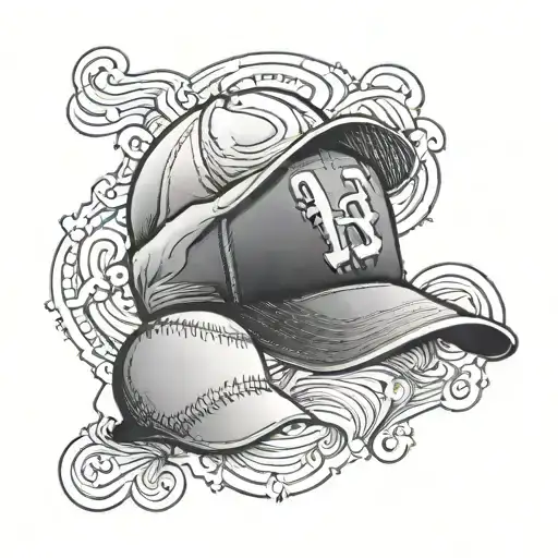 A black-grey tattoo of a baseball cap with a subtle chill vibe, showcasing your laid-back attitude towards life and love for baseball tattoo design idea