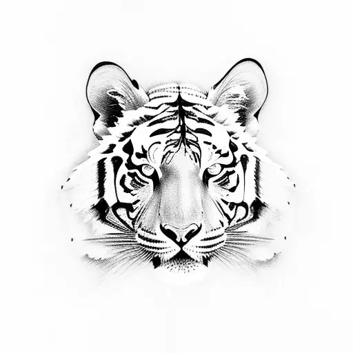 women face Warrior Tiger head  tattoo design idea