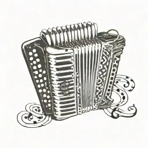 An accordion with musical notes flowing out of it tattoo design idea
