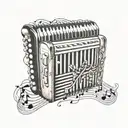 An accordion with musical notes flowing out of it tattoo design idea