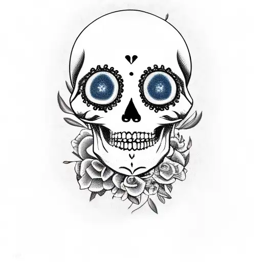 Sugar Skull With Flower tattoo design idea