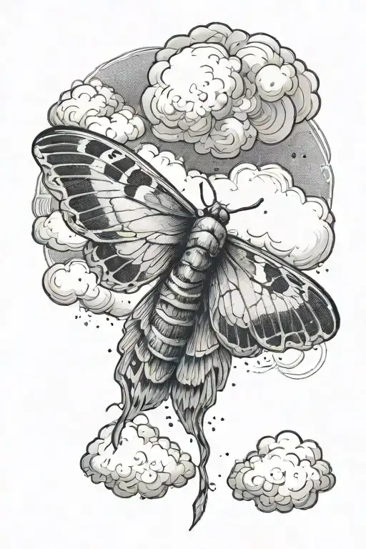 a moth flying above a cloud in heaven gates tattoo design idea