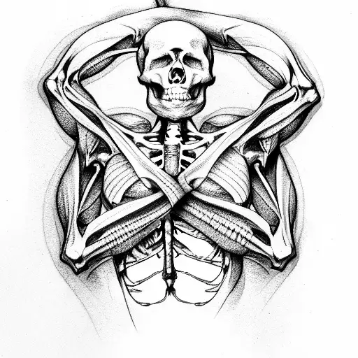 Skeleton with muscles tattoo design idea