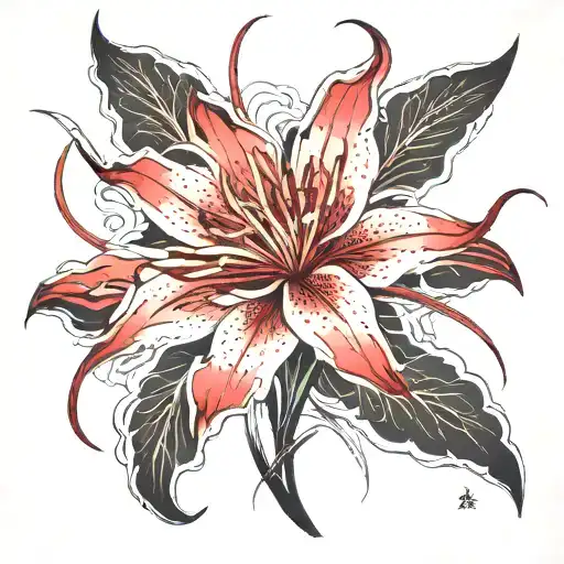 japanese spider lily flower tattoo design idea