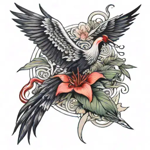 spiderlily with a crane tattoo design idea