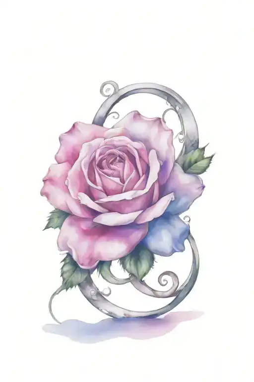 infinity sign, pink rose, chamomile tattoo design idea