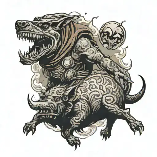 alien abducting a wild boar  tattoo design idea