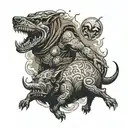 alien abducting a wild boar  tattoo design idea