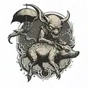 alien abducting a wild boar  tattoo design idea