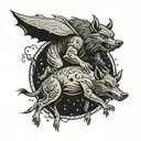 alien abducting a wild boar  tattoo design idea