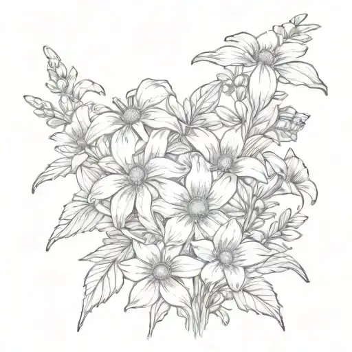 larkspur flower bouquet with black eyed susan flower surrounded tattoo design idea