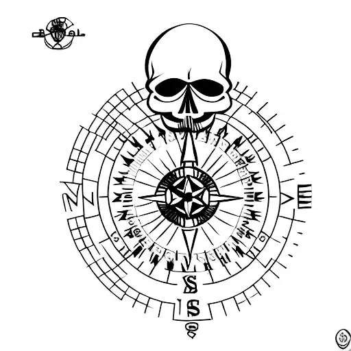 skull outdoor mountain compass waves forearm tattoo design idea