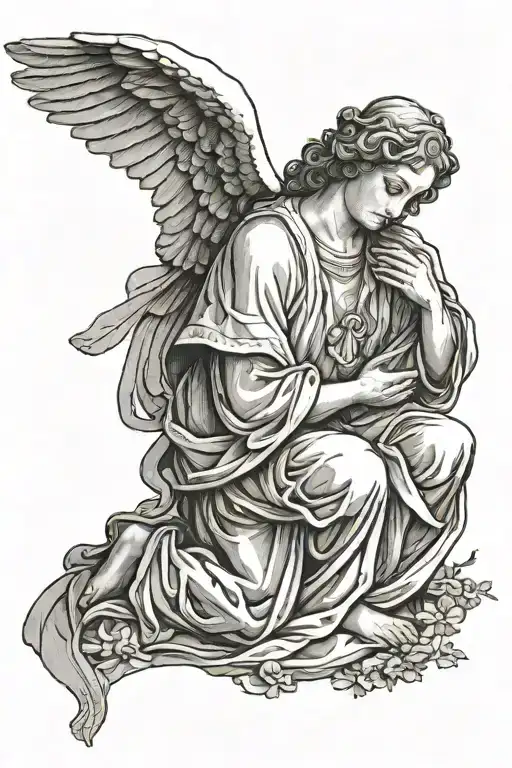 praying angel standing in a church  tattoo design idea