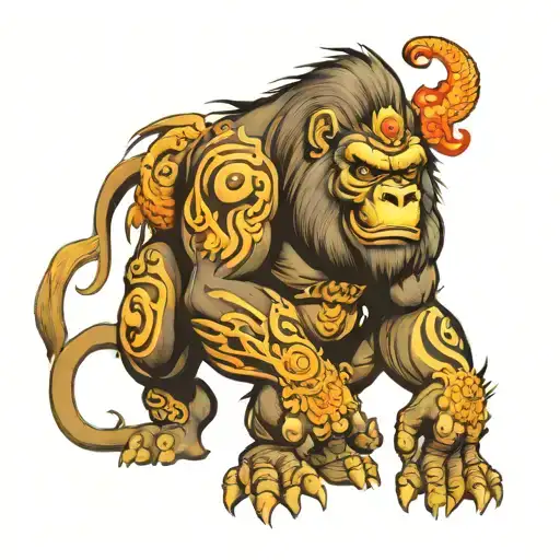Gorilla lion warrior  tattoo design idea