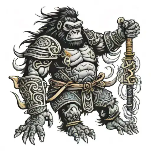 Gorilla lion robot samurai warrior  tattoo design idea