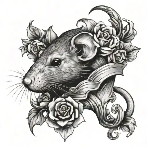 Rat king and flowers intertwined tattoo design idea