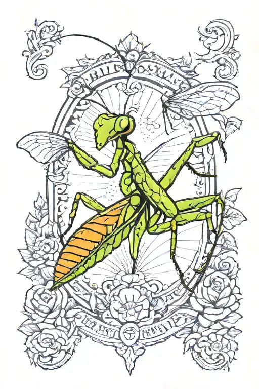 praying mantis tattoo design idea