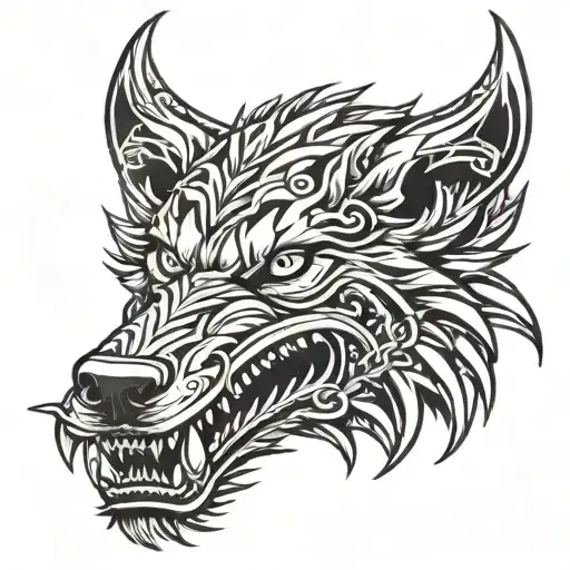 Fenrir head with chains wrapped tattoo design idea