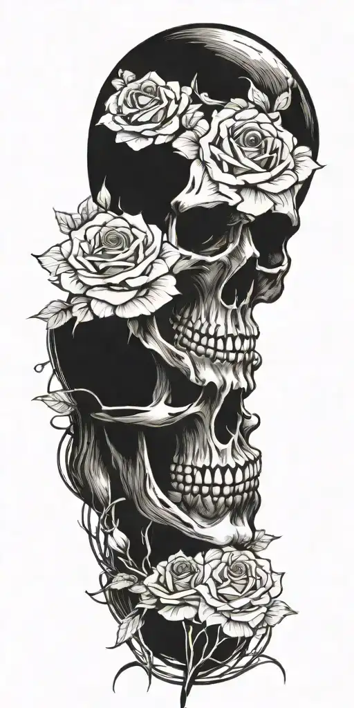 Skull, Roses, Music tattoo design idea