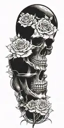 Skull, Roses, Music tattoo design idea