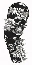 Skull, Roses, Music tattoo design idea