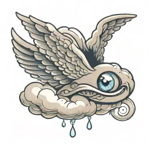 cloud with wing with an eye with a heart in it crying  tattoo design idea