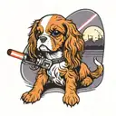 blenheim cavalier king charles spaniel holding a lightsaber  tattoo design idea
