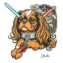 blenheim cavalier king charles spaniel holding a lightsaber  tattoo design idea