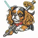 blenheim cavalier king charles spaniel holding a lightsaber  tattoo design idea