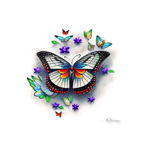 crow with butterflies tattoo design idea