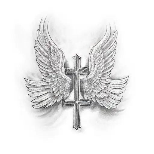 cross with wings tattoo design idea