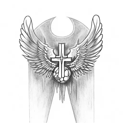 cross with wings with number 45 on it and a football tattoo design idea