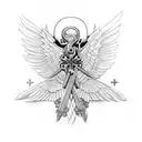 cross with wings with number 45 on it and a football tattoo design idea