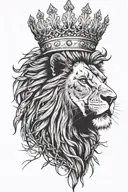 male lion mid roar with crown of thorns on head with cross with jeus over left eye  tattoo design idea