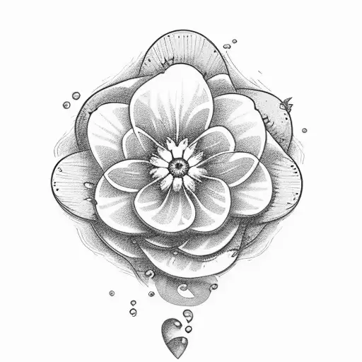Forget Me Not and Blue Waves: A small forget-me-not flower tucked into the wave  tattoo design idea