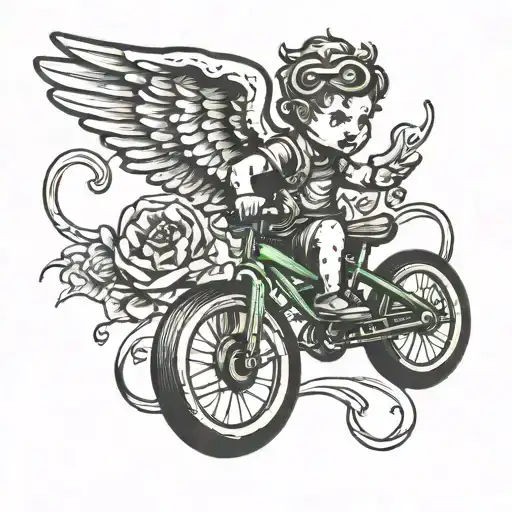 Cherub riding a bmx bike tattoo design idea