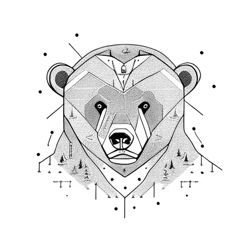 bear with forest tattoo design idea