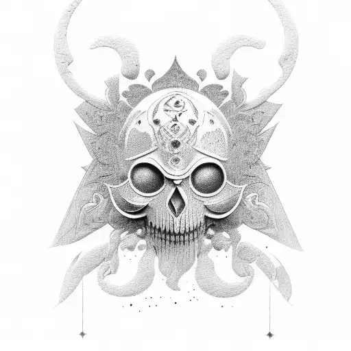 black stone man face mask with sun tattoo design idea