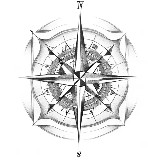 A compass rose with flames instead of directional arrows, representing a firefighter's guiding light tattoo design idea