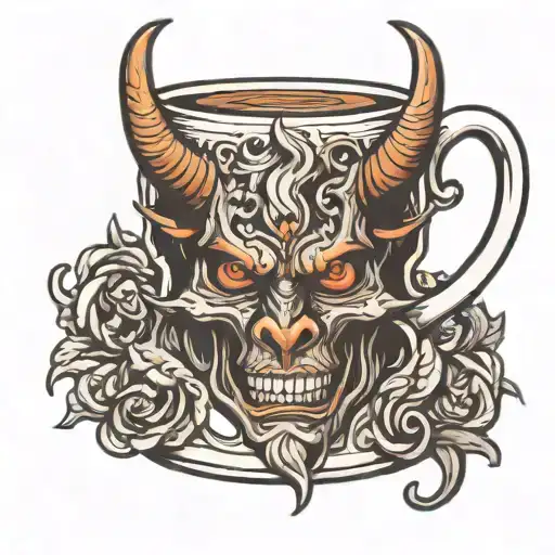 coffee mug with devil horns tattoo design idea