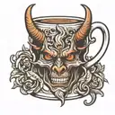 coffee mug with devil horns tattoo design idea