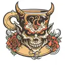 coffee mug with devil horns tattoo design idea