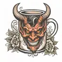 coffee mug with devil horns tattoo design idea