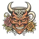 coffee mug with devil horns tattoo design idea