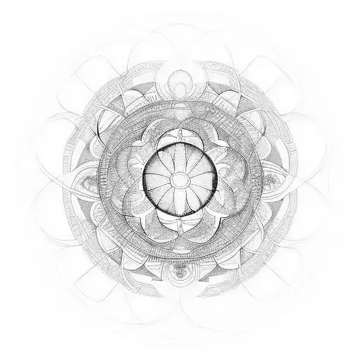 Mystical mandala merging with circuitry, representing the balance of nature and technology. tattoo design idea